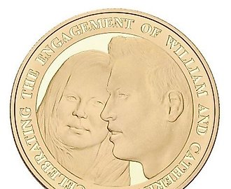 Помолвка Принца Уильяма и Кэтрин Миддлтон 2010 г. Золотая монета 5 фунтов стерлингов Gold Proof Coin