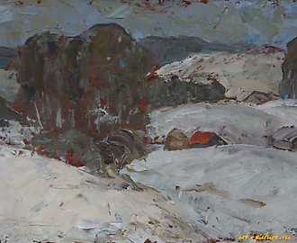 Пейзаж с березами. ДВП, масло. 12 х 18 см.