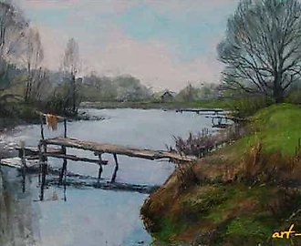 Весна. Мостики. Холст, масло. 30 х 70 см