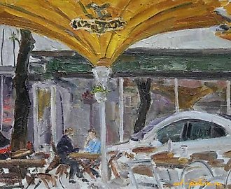 Литва. Вильнюс. Встреча. Картон, масло. 20 х 30 см.