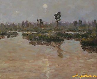 Сумерки на болоте. Луна. Холст, масло. 42 х 68 см.
