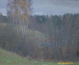 Пейзаж с березами. Картон, масло. 33 х 43 см