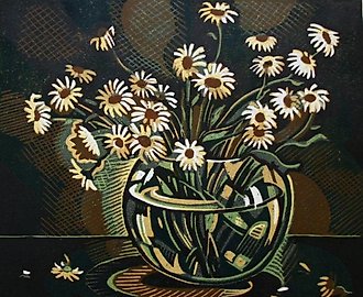 Ромашки. Цветная линогравюра. 42х50 см