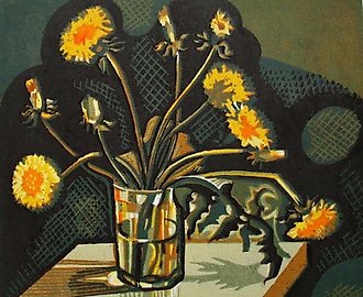 Одуванчики. Цветная линогравюра. 35х40 см