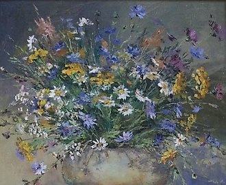 Полевые цветы. Пижма. Холст, масло. 50 х 50 см.