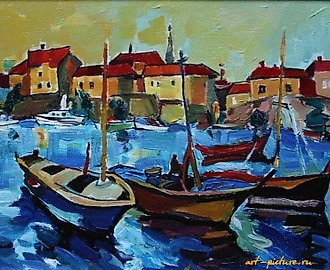 Лодки в Будве. Картон, масло. 22 х 30 см