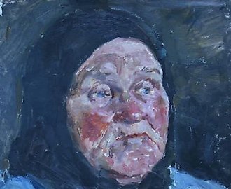 Этюд к картине "Разговор" Герой Соц. труда Шарикова. Картон, масло 45 х 33 см