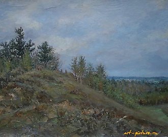 秋日风景。纸板，油画。52 x 73 厘米