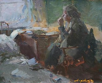 Учительница. Картон, масло. 26 х 35 см