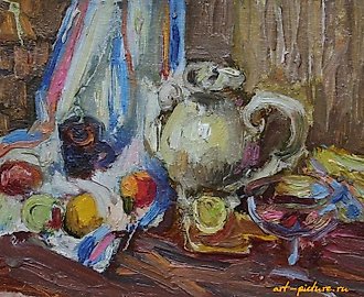 Чайный натюрморт. Картон, масло. 15 х 22 см