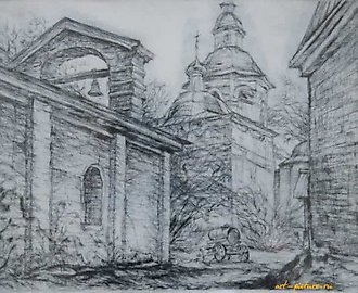 Монастырская улочка. Сухая игла. 15 х 19 см.