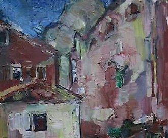 Черногория. Kotor. Пейзаж с белым домиком. Холст, масло. 62 х 49 см