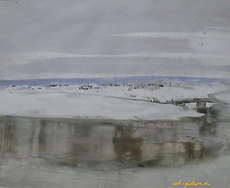 Пейзаж у реки. Акварель. 58 х 74 см.