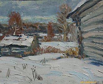 Зима. Картон, масло. 28 х 21 см.