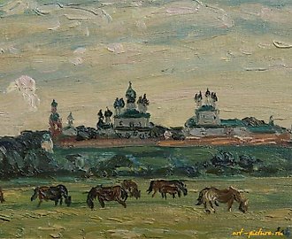 Монастырь. Картон, масло. 28 х 21 см.