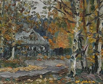 秋天。纸板，油画。19 x 25 厘米