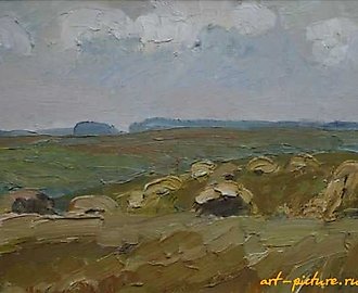 Поле. Картон, масло. 33 х 55 см