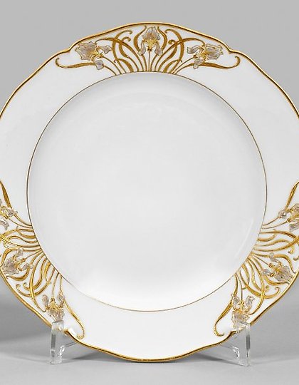 buy Art Nouveau Decorative Plate with Sword Lily Decoration in Enamel Painting