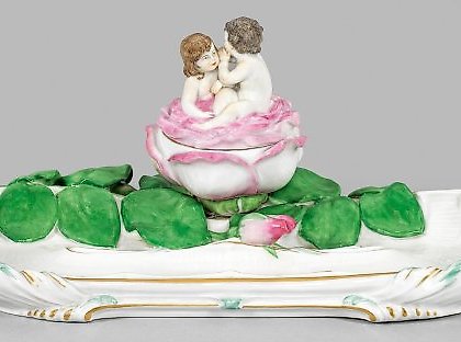 buy Meissen Art Nouveau Writing Utensil with Rose Decoration and Amorettes