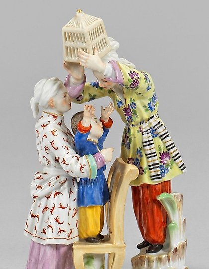 购买 日本瓷制鸟笼人物组