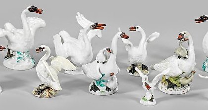 buy Collection of ten Meissen swan figures