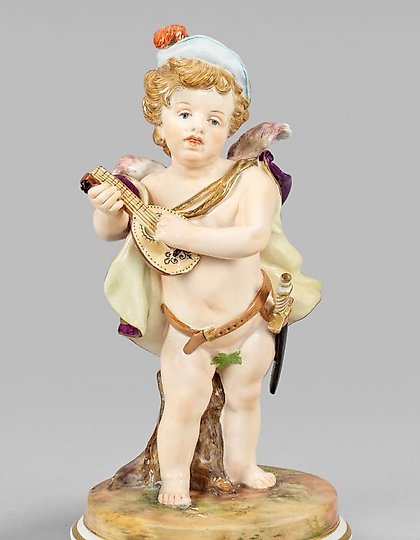 购买 “化身为持琵琶微型画家的爱神”瓷像