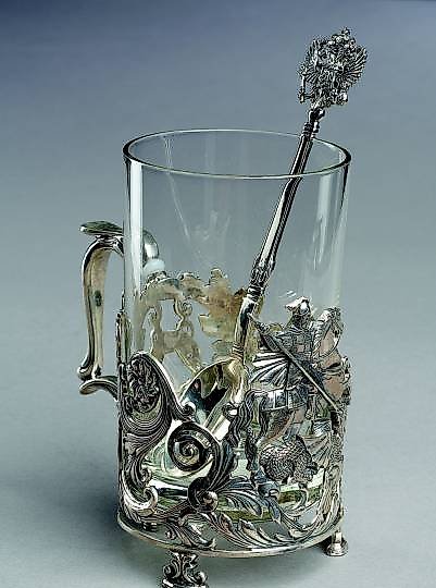 buy Silver tea glass holder Georgiy with spoon Eagle Workshop-Studio "Mezhov"