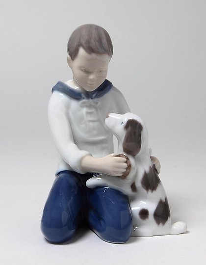 buy Porcelain figurine "Boy with Dog" - "Do I need to wash my face?" Bing Grondahl.