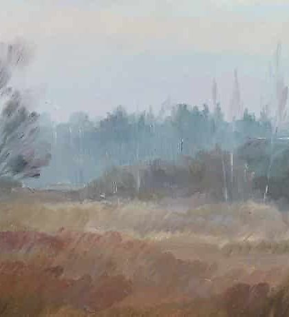 buy Gray day. Autumn. Fiberboard, oil. 12 x 18 cm.
