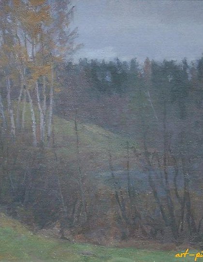 купить Пейзаж с березами. Картон, масло. 33 х 43 см