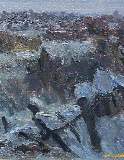 购买 在郊外 - 冬天。纸板,油画。24 x 20 厘米