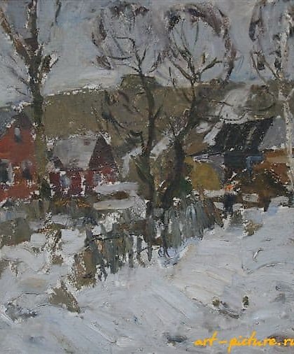 buy The village of Astrogany. End of winter. Cardboard, oil. 40 x 50 cm.