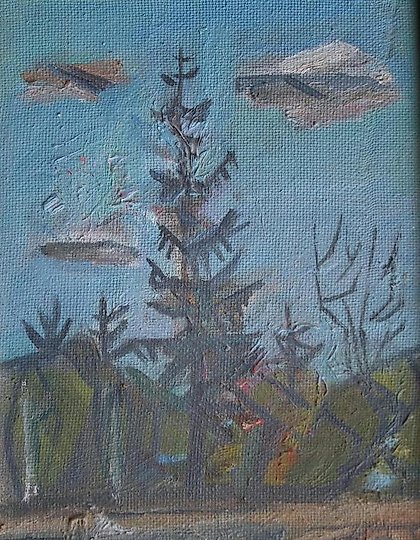 购买 风景。纸板，油画。33 x 23 厘米