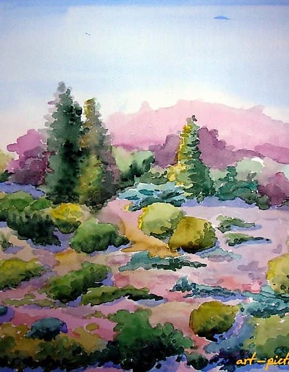 buy The translation of the text is: "A walk in the botanical garden. Paper, watercolor."