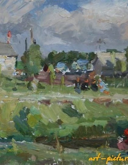 купить Сельский пейзаж. Картон, масло. 34 х 47 см