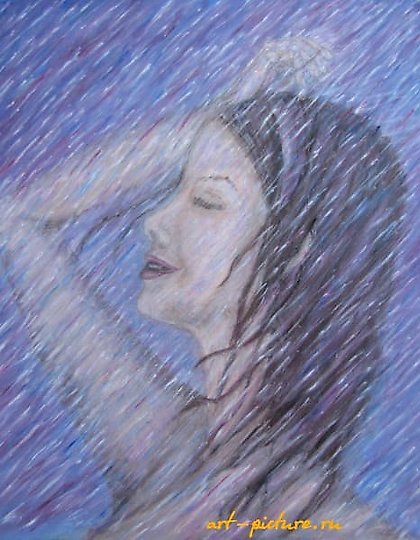 购买 在雨中，画布，油画