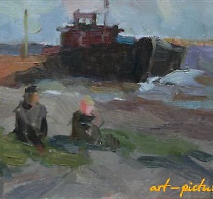 buy On the river. Cardboard, oil. 14 x 27 cm.
