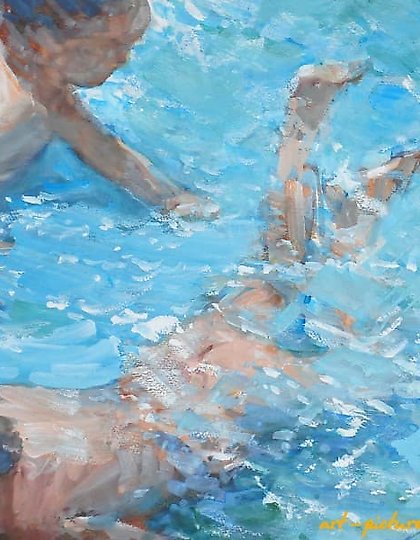 购买 在水中游玩的孩子们 纸,水彩,胶彩。