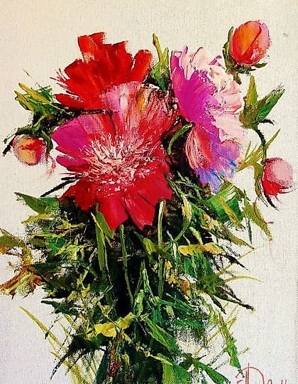 购买 小花丛 芍药 丙烯，画布