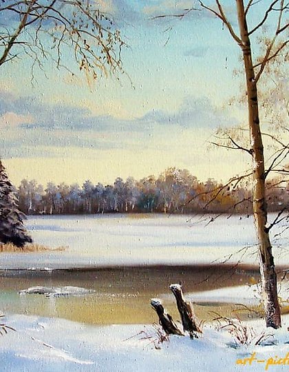 купить Замёрзшая река масло,холст