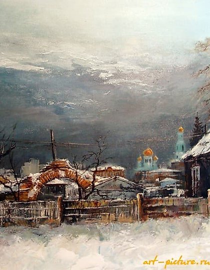 购买 院子的景色 油画， 布面