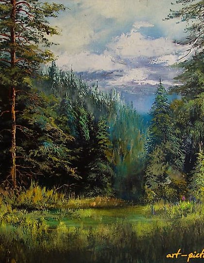 购买 森林草地 油画,画布