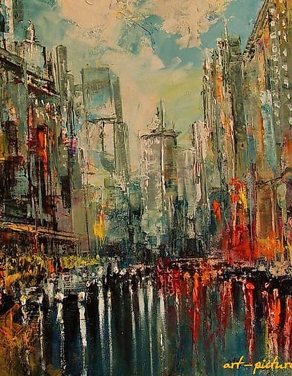 购买 城市的日常生活 油画，帆布