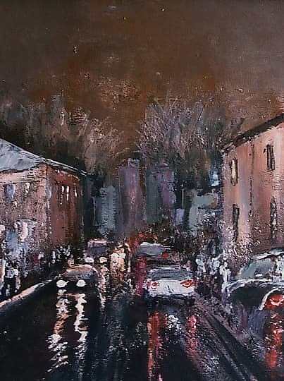 购买 夜晚城市 油画，画布