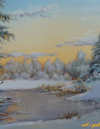 купить Замёрзшая река масло,холст