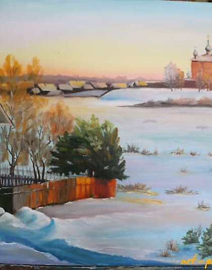 купить Зимний рассвет холст,масло