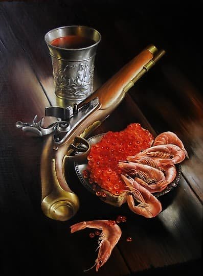 купить Натюрморт с красной икрой холст/масло 