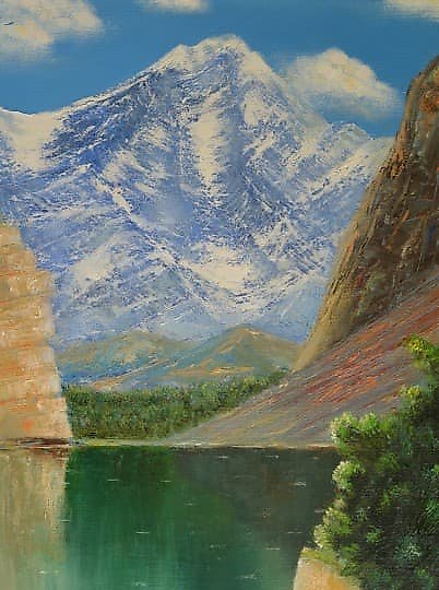 购买 在山间湖泊旁的油画