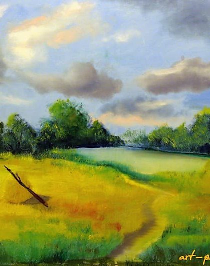 购买 草地 油画