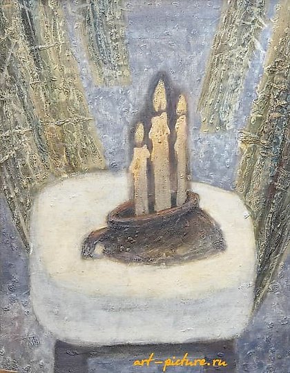 购买 蜡烛在雪上，油画，画布